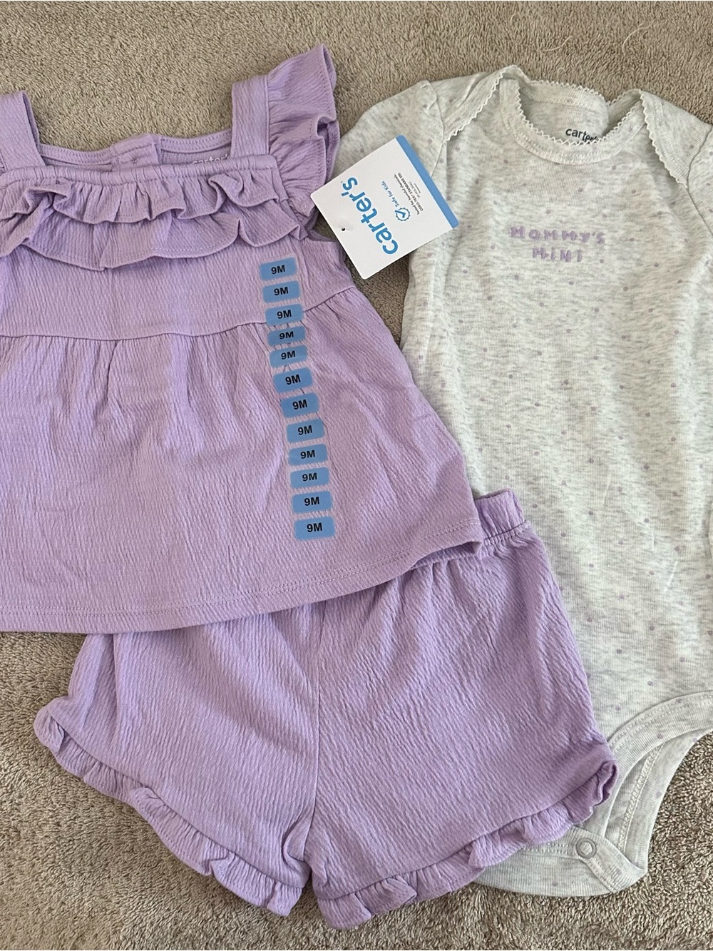 Carter's Lavender Ruffle Tank and Shorts Set with Heather Gray Bodysuit